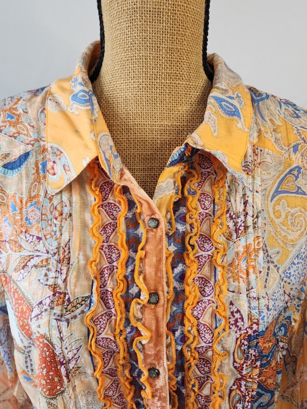 Soft Surroundings Paisley Ruffle Velvet Trim Tunic XL - Picture 7 of 13